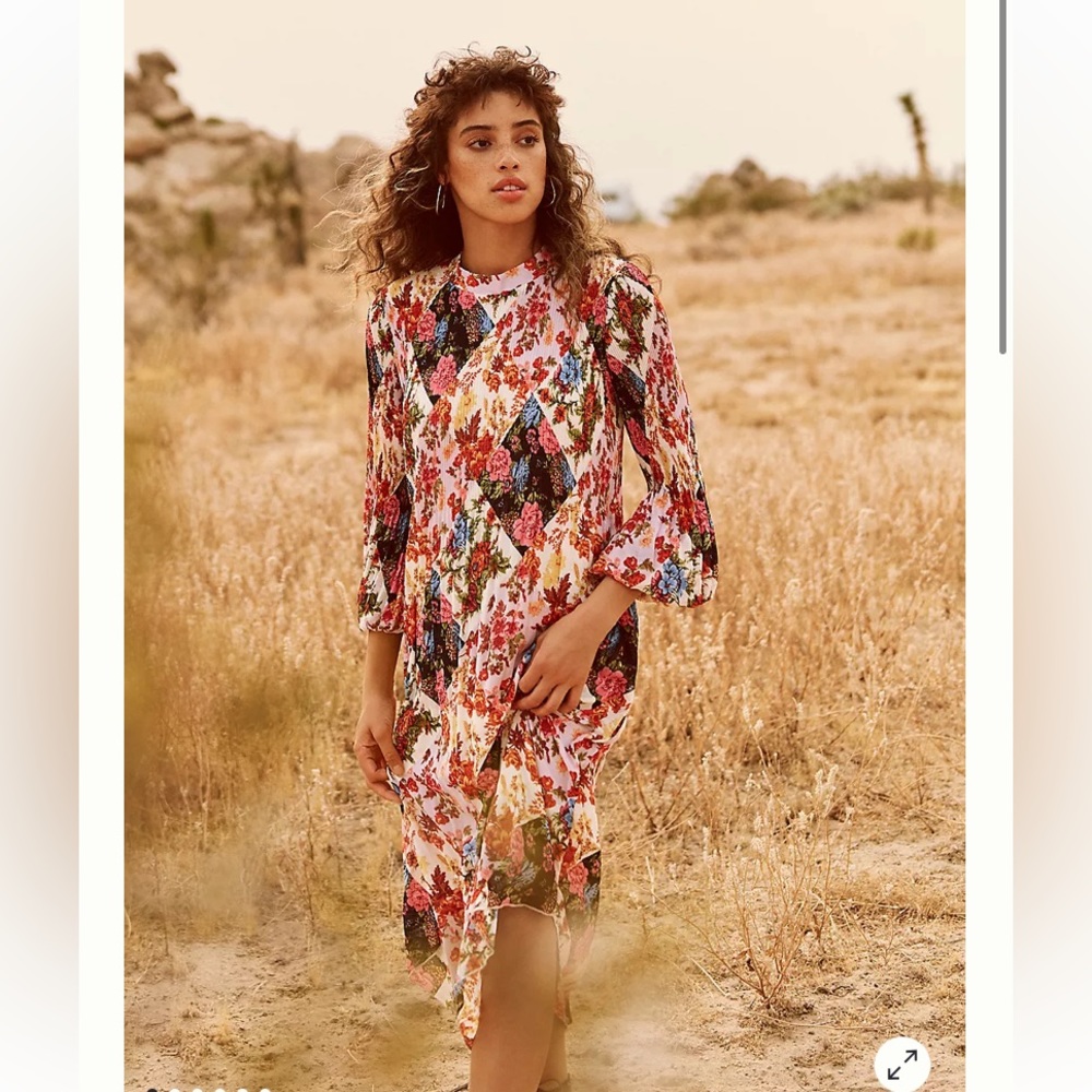 Anthropologie Dress Maeve Shara Pleated Midi Floral S Small